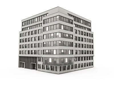 Modern Gray Building Exterior With Multiple Floors And Large Windows 3d model