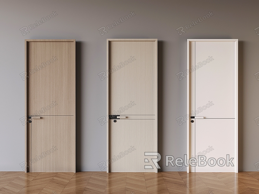 Modern Cream Style Swing Door Minimalist Frame Solid Wood Single Door model