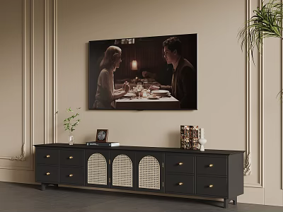Modern Living Room With Black Console Table Wall Art And Decorative Items 3d model