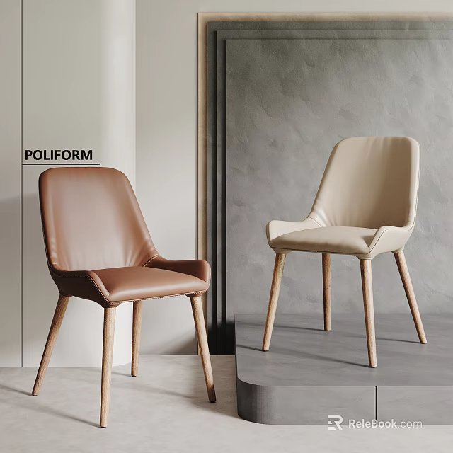 Modern Leather Leisure Chairs in Brown and Beige with Wooden Legs by Poliform 3d model 