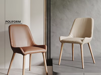 Modern Leather Leisure Chairs in Brown and Beige with Wooden Legs by Poliform 3d model