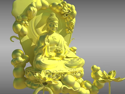 Game And Movie Character Golden Buddha Statue With Lotus Flowers Dragon Decorations Ornate Design 3d model