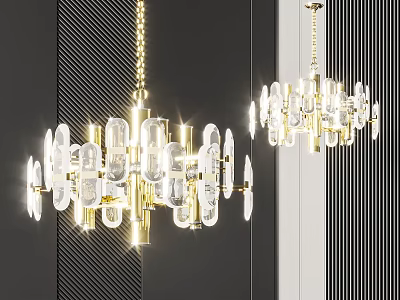 Elegant Modern Crystal Chandelier With Gold Frame And Contemporary Hanging Lighting Design 3d model