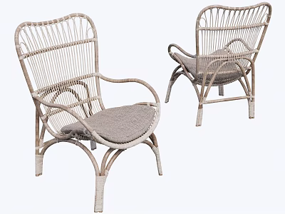 Stylish Light Colored Rattan Outdoor Chairs With Woven Backrest And Armrests 3d model