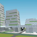 Modern Office Building Complex With Green Roof Glass Facade And Waterfront Plaza