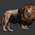 Detailed Realistic Lion With Majestic Brown Mane Standing On Dark Background