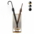 Modern Wall Decor With Gold Metal Umbrella Stand And Black Round Ornaments