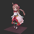 Cartoon Woman With Pink Braided Ponytail White Top And Decorative Skirt Standing On Purple Base