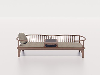 New Chinese-style Luohan Bed Solid Wood Double Sofa 3d model