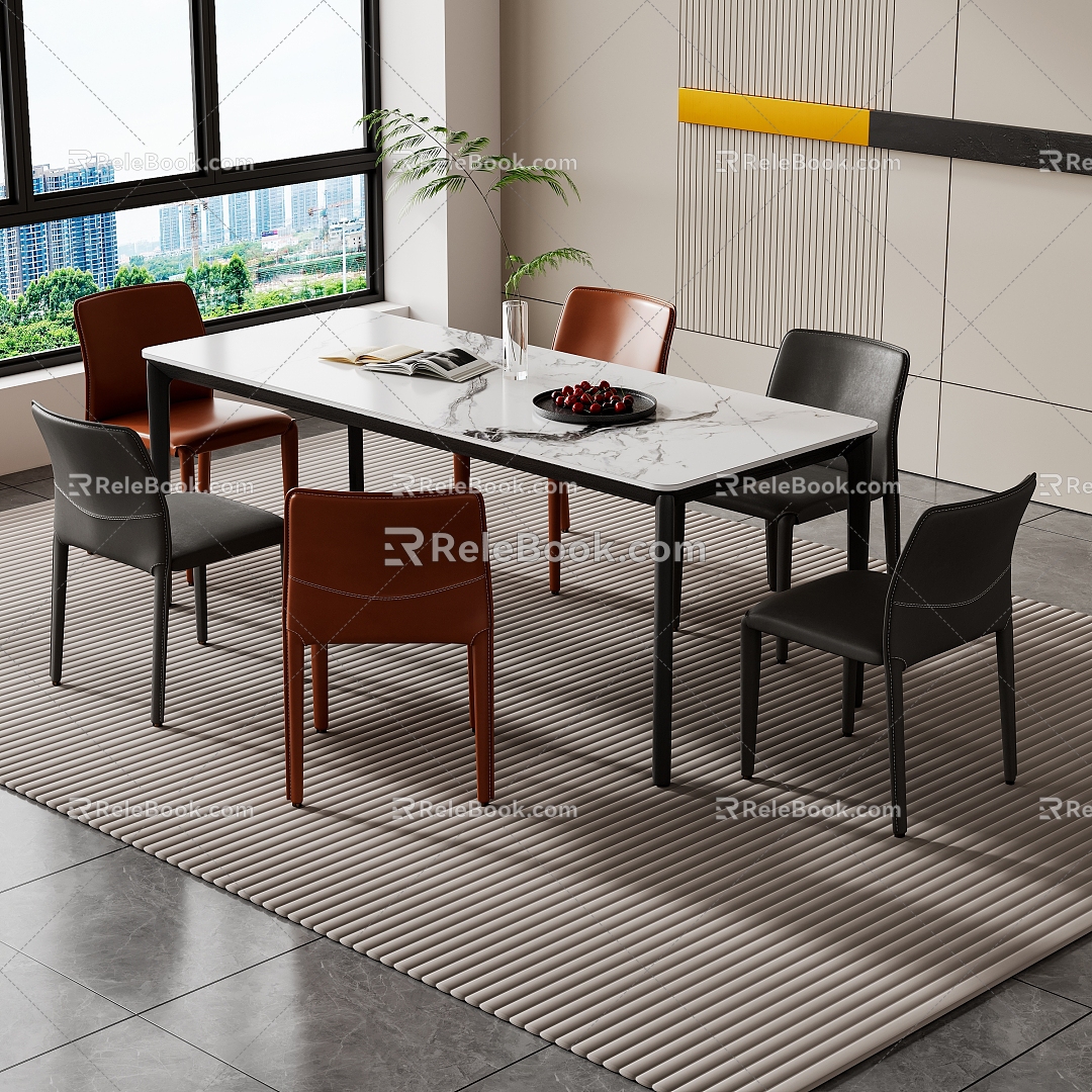 Modern Dining Table and Chair Combination Rock Board Dining Table and Chair Combination 3d model