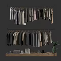 Stylish Hanging Clothes on Racks with Wooden Shelf Shoes Decorations and Potted Plant