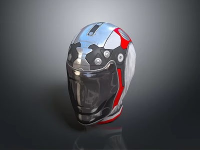 Modern Weapon Tactical Helmet With Silver Black Red Design And Transparent Visor 3d model