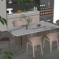 Modern Dining Area Interior With Marble Table Brown Chairs White Cabinets 3d model