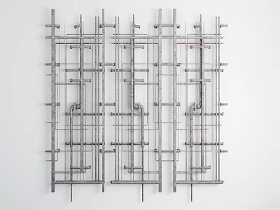 Neatly Arranged Metal Pipes Structure With Grey Background And Industrial Style 3d model