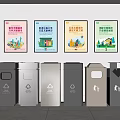 Public Facilities With Educational Trash Sorting Posters And Various Recycling Bins 3d model