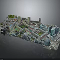 3D Urban Architectural Model Featuring High Rise Buildings Green Spaces And Diverse Structures
