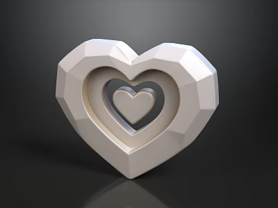 White 3D Heart Shaped Decorative Ornament Set with Inner Small Heart for Home Decor Accent 3d model