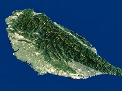 Aerial Planning of Mountainous Coastal Area With Surrounding Ocean Terrain 3d model