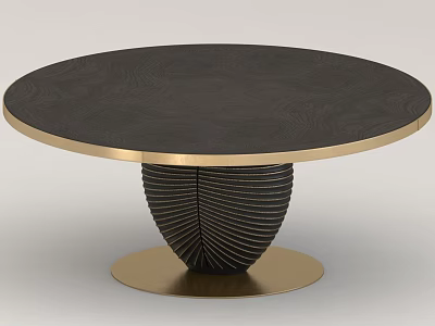 Round Black Textured Top Dining Table With Golden Ribbed Base Design 3d model
