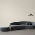 Curved Gray Three Seater Sofa With Soft Pillows Golden Legs And Minimalist Design From Poliform