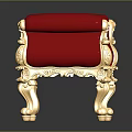 Ornate Red Upholstered Sofa Bench With Gold Carved Armrests And Decorative Legs Design