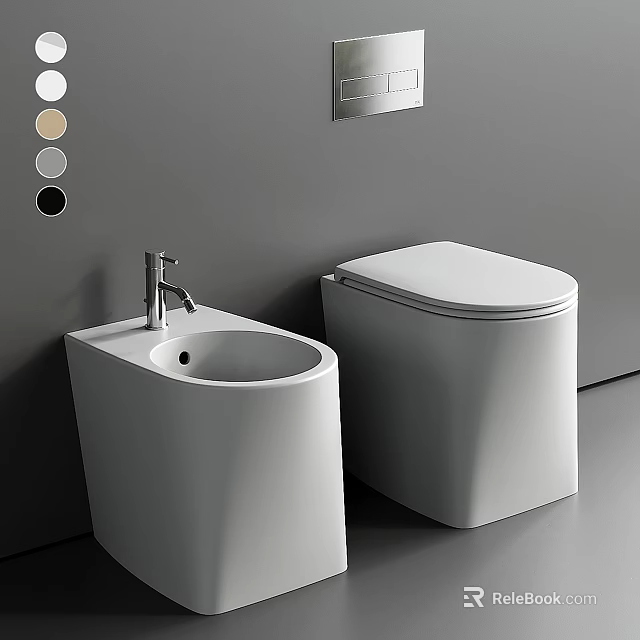Modern White Toilet In Sleek Bathroom Interior With Bidet And Chrome Faucet 3d model 