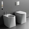 Modern White Toilet In Sleek Bathroom Interior With Bidet And Chrome Faucet