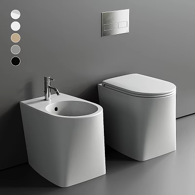 Modern White Toilet In Sleek Bathroom Interior With Bidet And Chrome Faucet 3d model