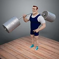 Muscular Cartoon Male Character Lifting Heavy Barbell On Wooden Floor With Gray Background