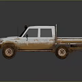 Weathered Off Road Pickup Truck With White Roof And Rusty Cargo Bed