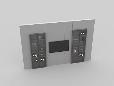 Modern Living Room Wall Design With TV And Side Wine Cabinets Storage Shelves 3d model