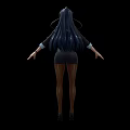 Professional Woman in Black Suit White Blouse Standing with Arms Outstretched and Long Dark Hair