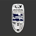 White Recreational Yacht With Blue Canopy And Sleek Modern Design