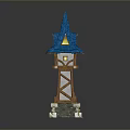 Blue Pointed Roof Decorative Tower Furniture With Wooden Frame And Stone Base