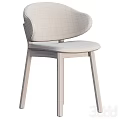Modern Beige Upholstered Leisure Chair With Curved Backrest And Wooden Legs