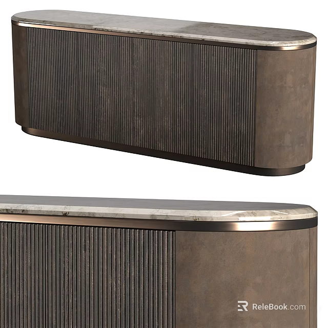 Modern TV Stand With Wooden Striped Design And Marble Top Storage Cabinet 3d model 