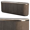 Modern TV Stand With Wooden Striped Design And Marble Top Storage Cabinet