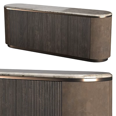 Modern TV Stand With Wooden Striped Design And Marble Top Storage Cabinet 3d model
