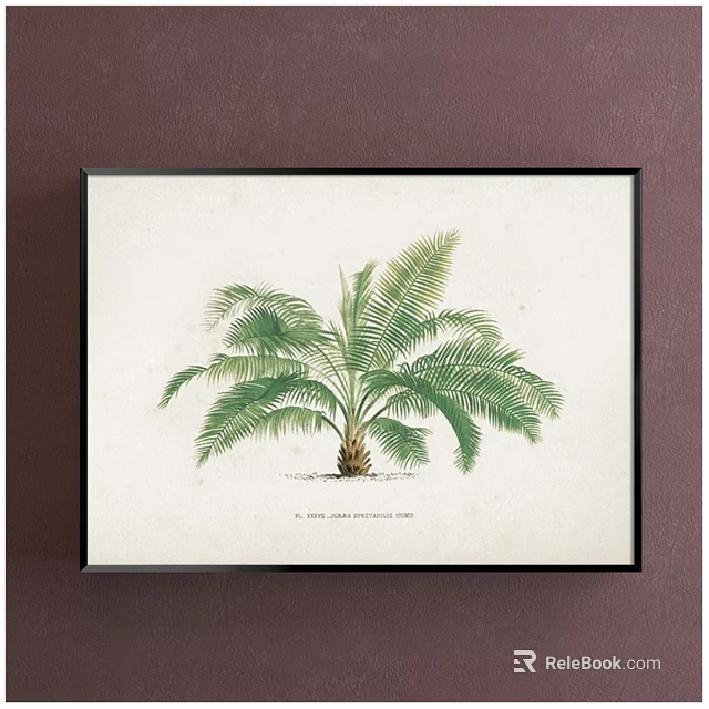 Framed Botanical Palm Tree Print With Green Leaves On Brown Background 3d model 