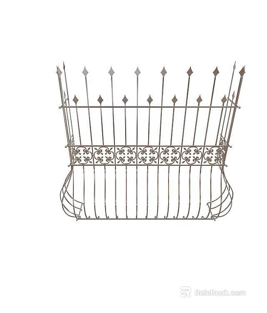 Ornate Wrought Iron Garden Landscape Plant Holder With Decorative Spikes And Floral Patterns 3d model 