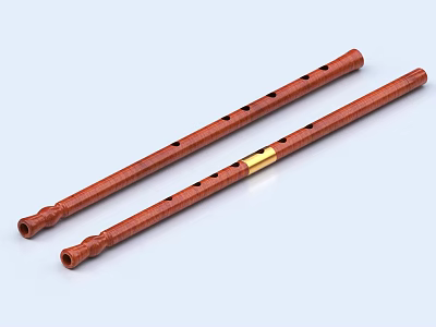 Handmade Wooden Flutes Two Piece Set With Golden Joint And Musical Tool Design 3d model