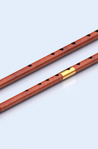 Handmade Wooden Flutes Two Piece Set With Golden Joint And Musical Tool Design 3d model