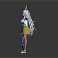 Game Movie Character With Rabbit Ears Red Skin White Hair Blue Kimono And Yellow Skirt