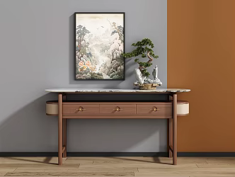 New Chinese Style Entrance End View Desk Entrance Cabinet End View Desk End View Strip Case 3d model