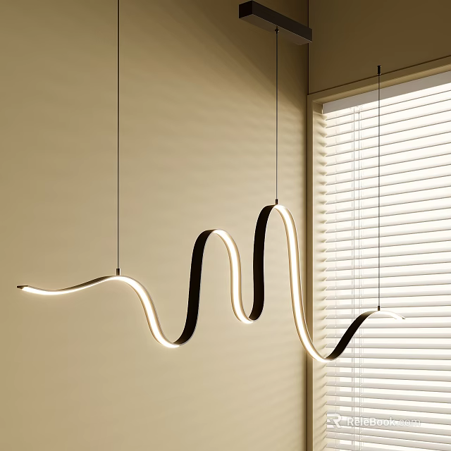 Modern Curved Wave Design Pendant Light in Interior With Window Blinds 3d model 