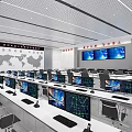 Modern Conference Room Interior With Multiple Workstations Large Wall Screens And Computer Monitors