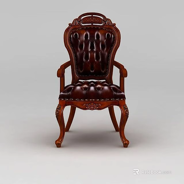 Technology Exhibition Hall Features Dark Brown Carved Leather Chair With Armrests And Tufted Surface 3d model 