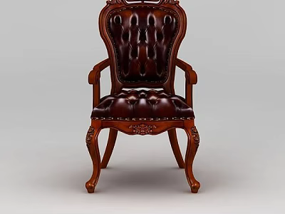 Technology Exhibition Hall Features Dark Brown Carved Leather Chair With Armrests And Tufted Surface 3d model