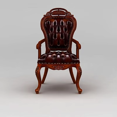 Technology Exhibition Hall Features Dark Brown Carved Leather Chair With Armrests And Tufted Surface 3d model