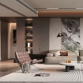 Modern Living Room Interior With Beige Sofa Coffee Table Decorative Art And Floor Lamp